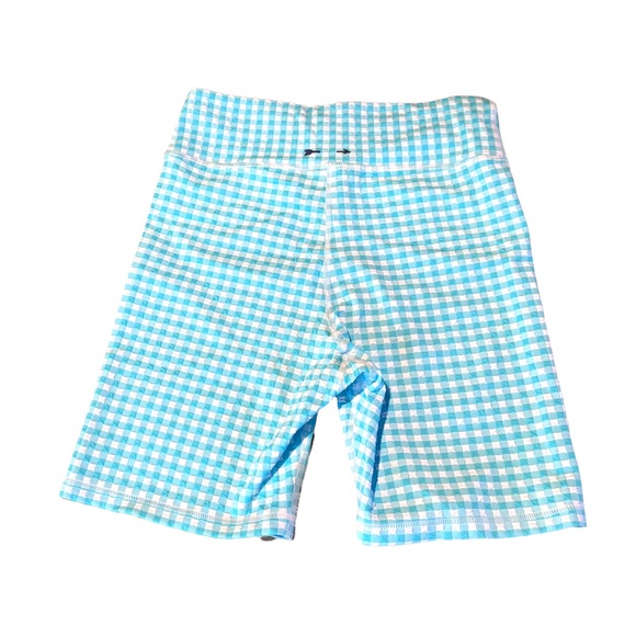 The Upside Gingham sports Bra Aqua/ Royal blue M petite and bike shorts M petite Women